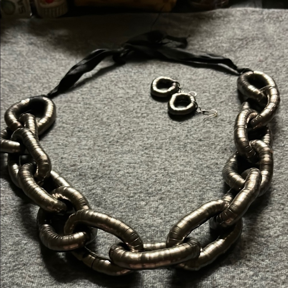 Elegant Silver Chain Necklace and Earring Set